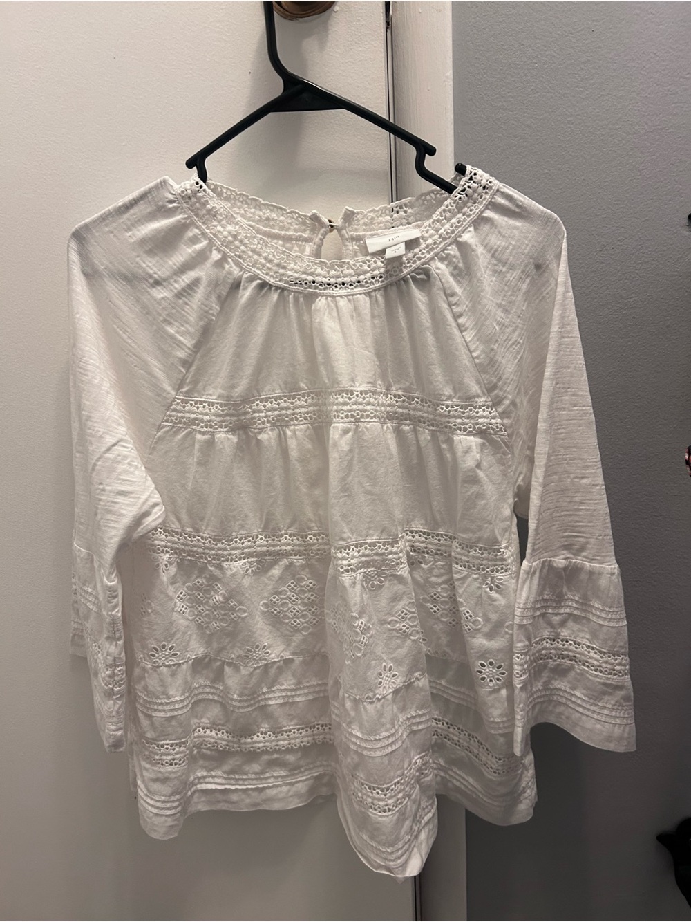 J. Jill White Lace-Trim Peasant Top